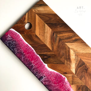 Chevron Wooden Serving Board - Pink/Purple